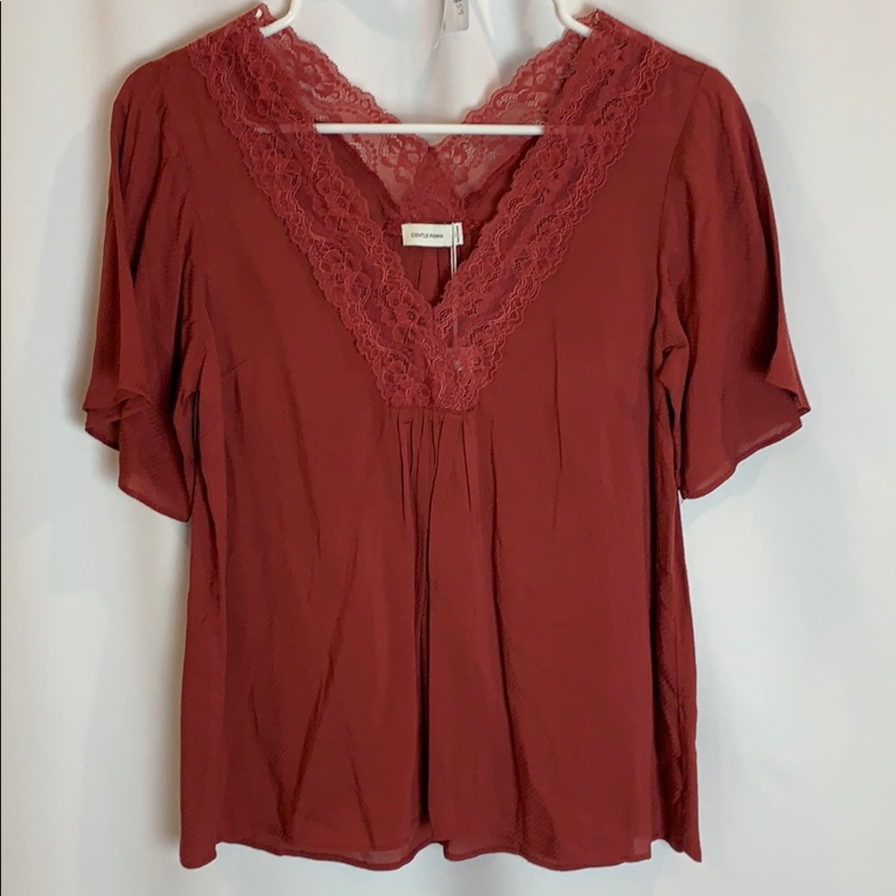 Rust lace  v neck blouse